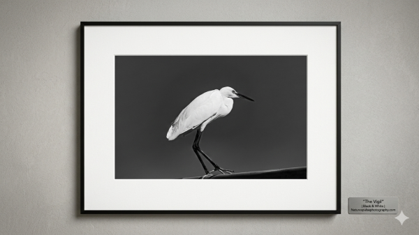 "The Vigil" – Black and White Egret Portrait
